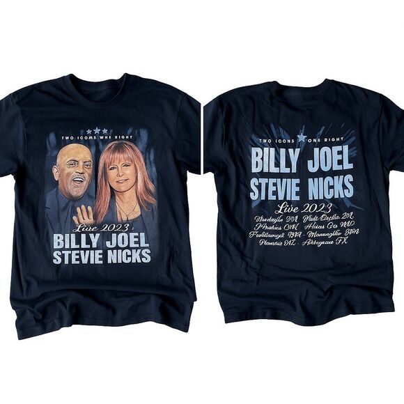Gildan Other - Billy Joel Stevie Nicks Live 2023 Tour T-Shirt Size L‎ Black Concert Fan Merch